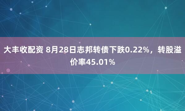 大丰收配资 8月28日志邦转债下跌0.22%，转股溢价率45.01%
